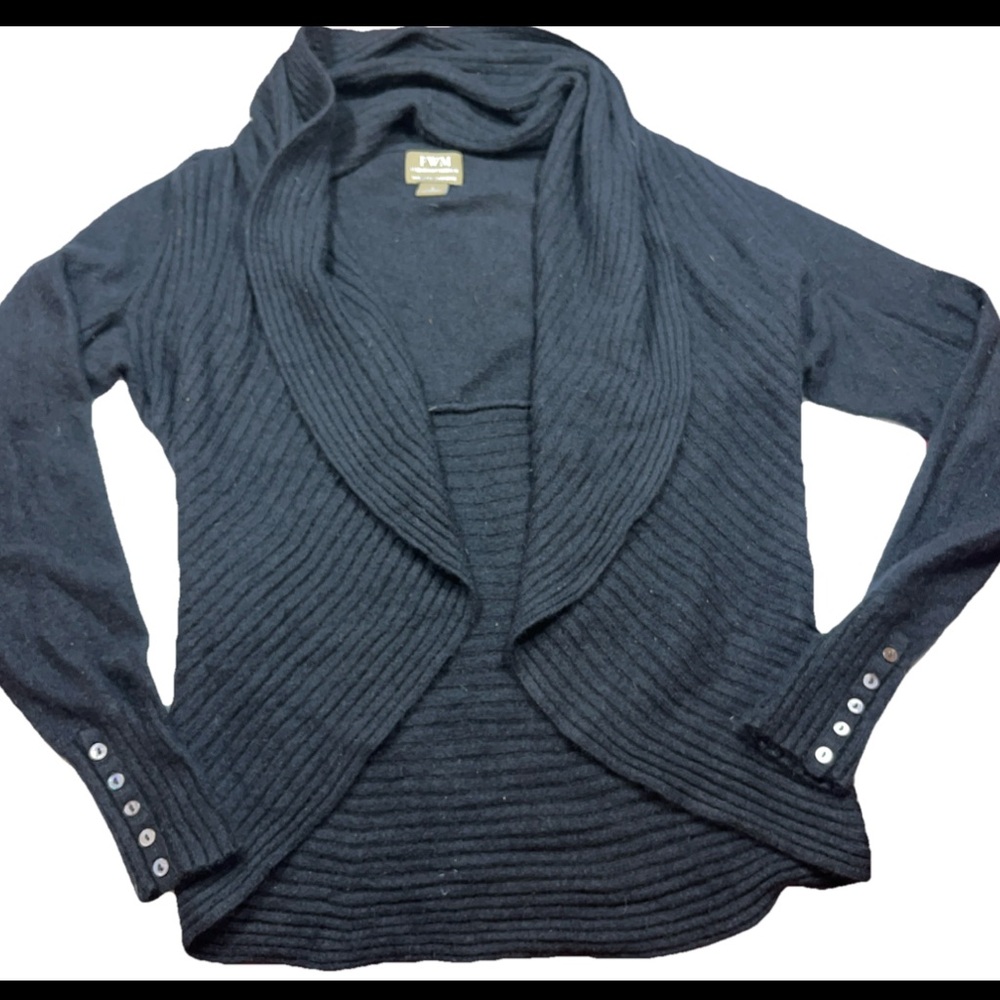 Fenn Wright Manson Black Cashmere Sweater Cardigan Open Front Cowl Neck L Womens